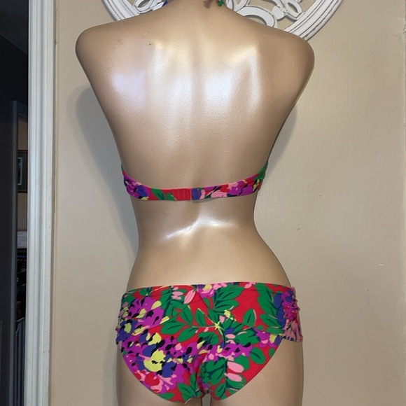 Aerie women’s bikini 34c medium top halter underwire bottom red floral - Picture 5 of 11
